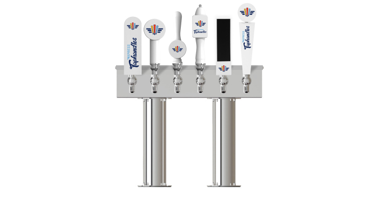 draft beer tower with white tap handles