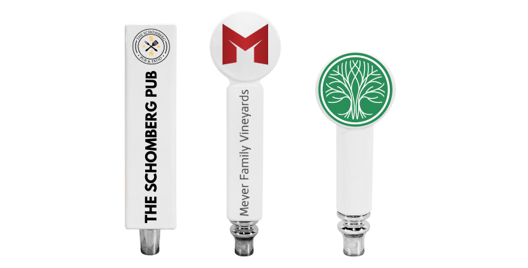 beer tap handles with brewery logo