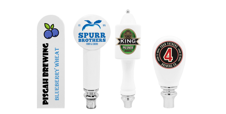 tap handles with beer style artwork