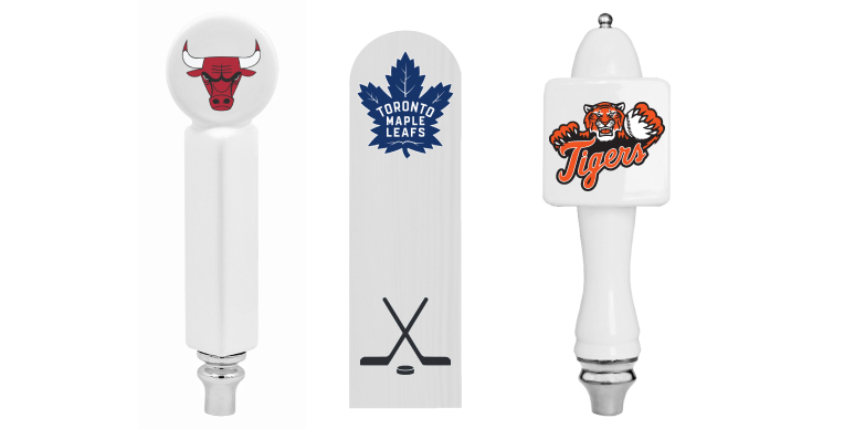 beer tap handles with sports team logo